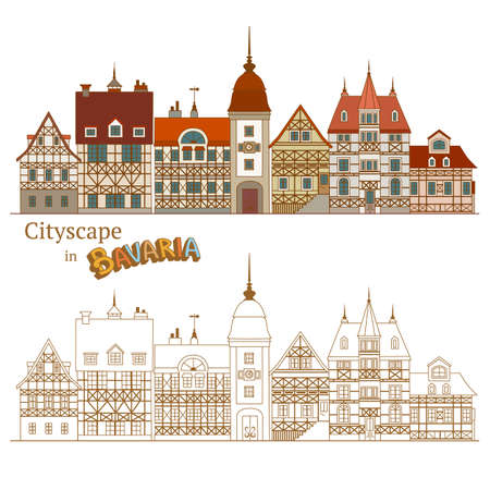 View of Bavarian Street and Typical German Housesのイラスト素材
