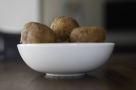 Nigerian Snack Puff Puff in White Bowlの写真素材