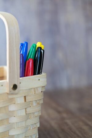 Felt tip Markers in basketの写真素材