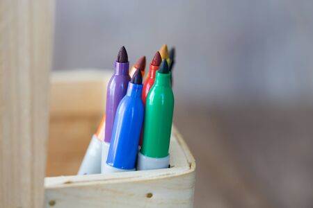 Open Felt tip Markers in basketの写真素材