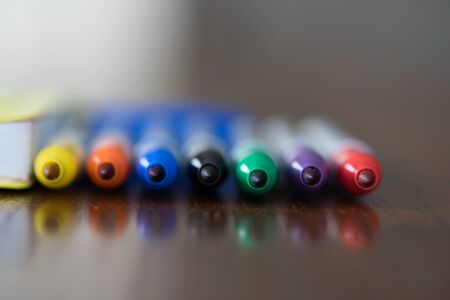 Collection of Markers on Office table - Macro Shotの写真素材