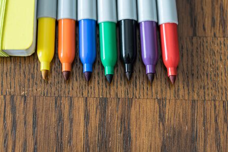 Collection of Markers on Office table - Macro Shot from aboveの写真素材