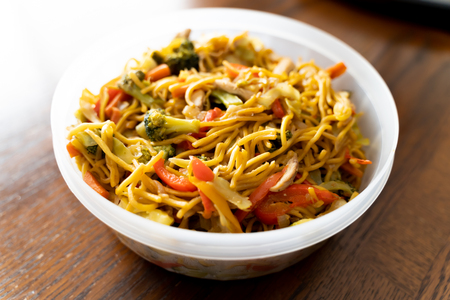 Spicy Thai Noodles with vegetables ready to eatの写真素材