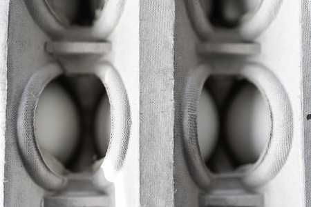 White Eggs in Crate in supermarket displayの写真素材