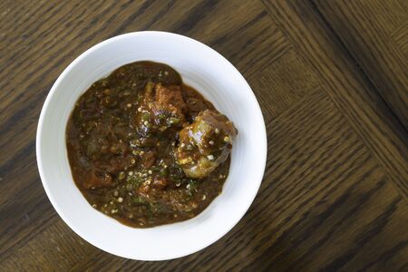 Nigerian Spicy Okra Okra soup in bowlの写真素材