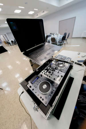 February 25 2017 - Calgary, Alberta Canada - Disc Jockey DJ set up at Nigerian Partyのeditorial素材