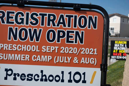 28 May 2020 - Calgary, Alberta Canada - Sign advertising online tutoring to help while schools are...