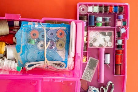 Seamstress Kit with sewing materials for mending clothesの写真素材