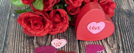 Happy Valentines day heart with bunch of red roses