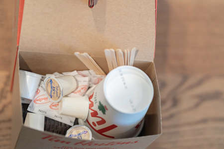 3 February 2021 - Calgary Alberts Canada - Tim Hortons Tak 12 Coffee itemsのeditorial素材