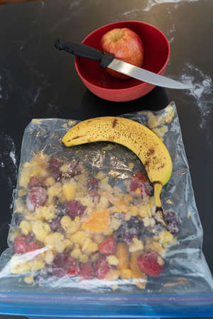 Frozen and Fresh Fruits to prepare morning smoothieの写真素材
