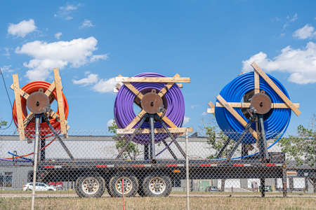Color coded cables on a construction site in Alberta