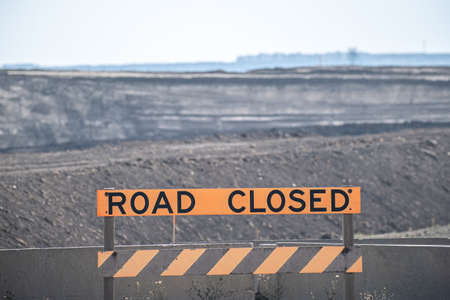 Road closed sign on a construction siteの写真素材