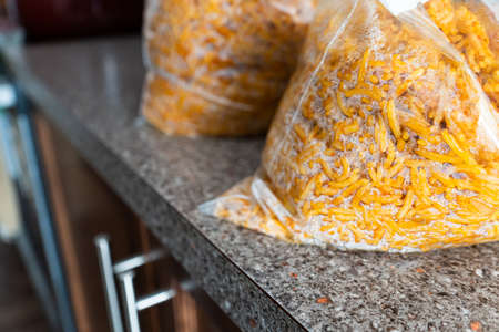 Nigerian Jollf rice in plastic bag for fridge