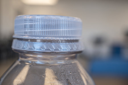 Plastic bottle with cover fto keep drink freshの写真素材