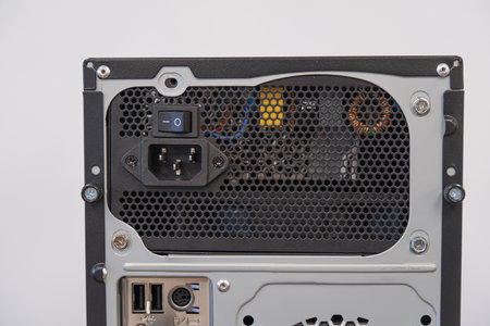 Back of a desktop computer in an office
