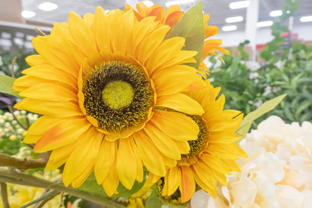 Artificial sunflower deocration in Arts and crafts shopの写真素材