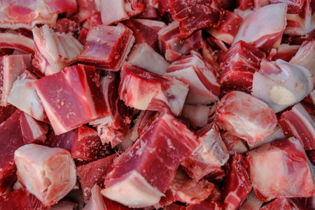Bowl filled with Nigerian Goat Meat for cookingの写真素材