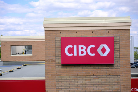 August 19 2023 - Calgary Alberta Canada - CIBC bank sign in a strip mall