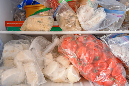Fridge Freezer with food for keeping food edibleの写真素材