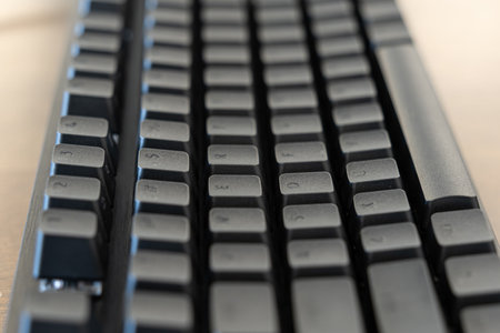 Mechanical keyboard at officre used to work with computer