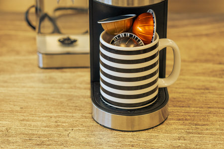 Coffee machine with pods to make morning coffee drinkの写真素材