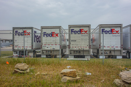 16 August 2024 - Calgary alberta Canada - Fedex Delivery trucks in parking lot