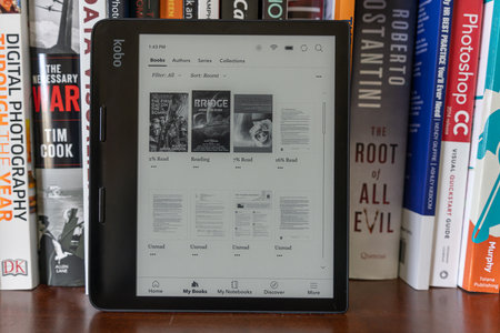 September 21 2024 -Calgary Alberta Canada - Kobo Sage Ebook reader tablet in Library