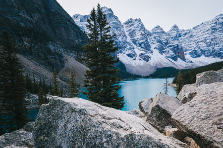 Lake Moraine in Banff national park in Albertaの写真素材