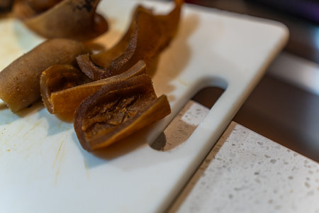 Plate of Nigerian ponmo cowskin used to make soupの写真素材