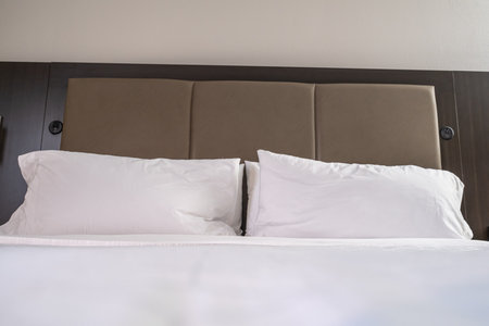 Double Bed in hotel room for vacationの写真素材