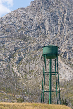 A water tower in the mountains of Albertaの写真素材