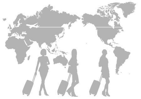 Silhouette and airplane of the world mapのイラスト素材