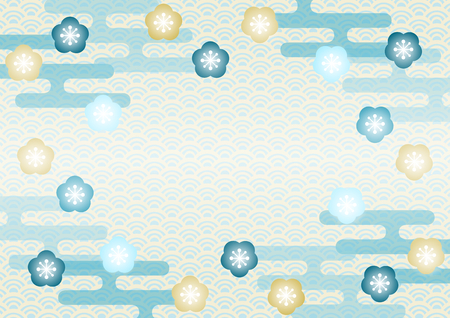 Japanese plum and japanese patternのイラスト素材