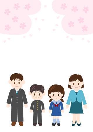 Illustration of entrance ceremony (student and parents)のイラスト素材