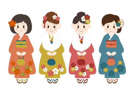 Coming of age ceremony (Women dressed in kimono)のイラスト素材