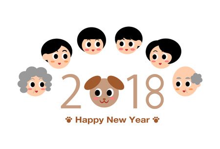 2018 New Year's card, Family and dog.のイラスト素材