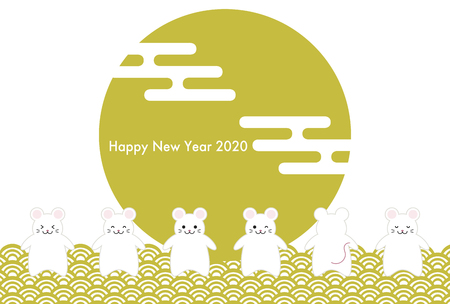 2020 New Year Card   Year of the rat and Japanese traditional patternのイラスト素材