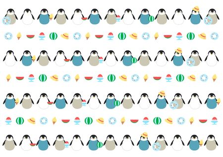 Illustration of penguin and summer: backgroundのイラスト素材