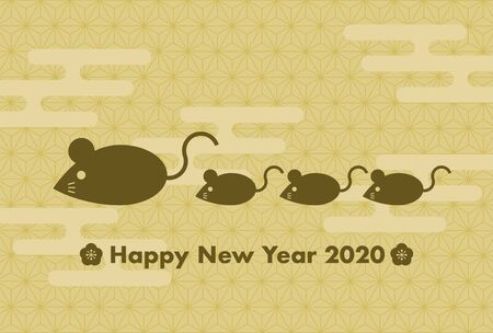 2020 New Year's card. Year of the rat, Year of the mouse. Illustration of mice. Japanese traditional pattern.のイラスト素材