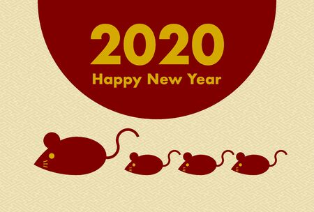 2020 New Year's card. Year of the rat, Year of the mouse. Illustration of mice. Japanese traditional pattern.のイラスト素材