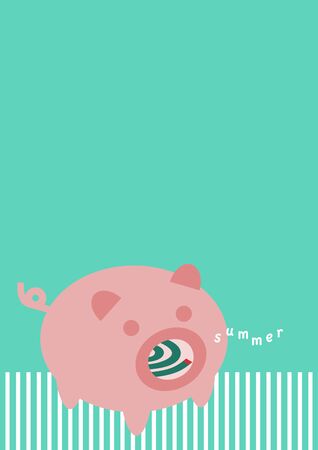 Pig-shaped mosquito coil holder and summer. Vector illustration.のイラスト素材