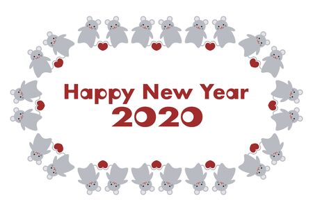 2020 New Year Card. Year of the rat, Year of the mouse. Vector illustration of mouse and heart.