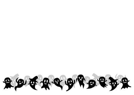 Halloween. Vector illustration of ghost. Background pattern. Decorative frame. Black and white.のイラスト素材