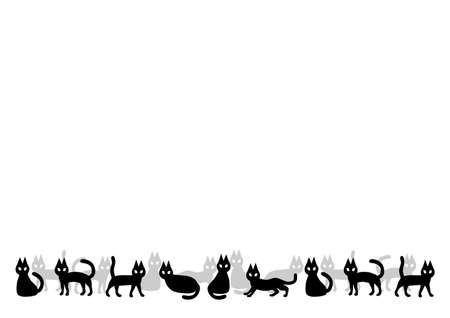 Halloween. Vector illustration of black cat. Background pattern. Decorative frame. Black and white.のイラスト素材