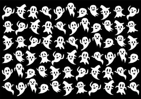 Halloween. Vector illustration of ghost. Background pattern. Black and white. Black background pattern.のイラスト素材