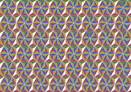 Japanese traditional pattern. Red, blue, yellow, pink, green. Background vector illustration.のイラスト素材