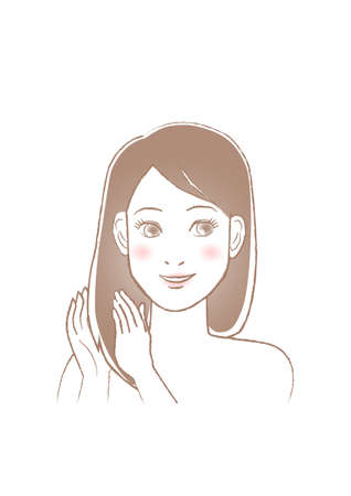 Woman grooming her hair. White background. vector illustration.のイラスト素材