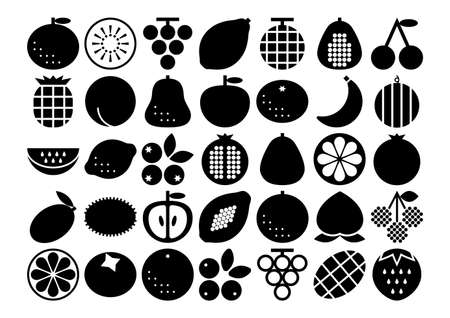 Set of fruits icon. Black and white design. Vector illustration.のイラスト素材