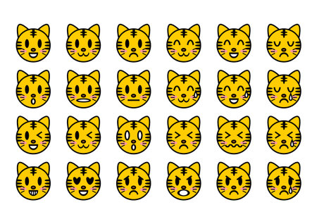 Tiger face icons set. Types of facial expressions. Vector illustration.のイラスト素材